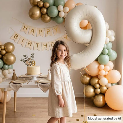 Cream Number 9 Balloon 40 Inch, Foil Numeral - Image 2