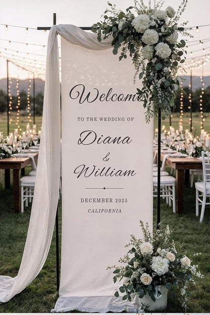 Wedding Welcome Sign Banner Personalized Custom Name Linen Fabric Wedding - Image 2
