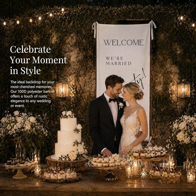 We’re Married Banner 73 x 30 Inch, Polyester Wedding Reception Hanging Sign - Image 4