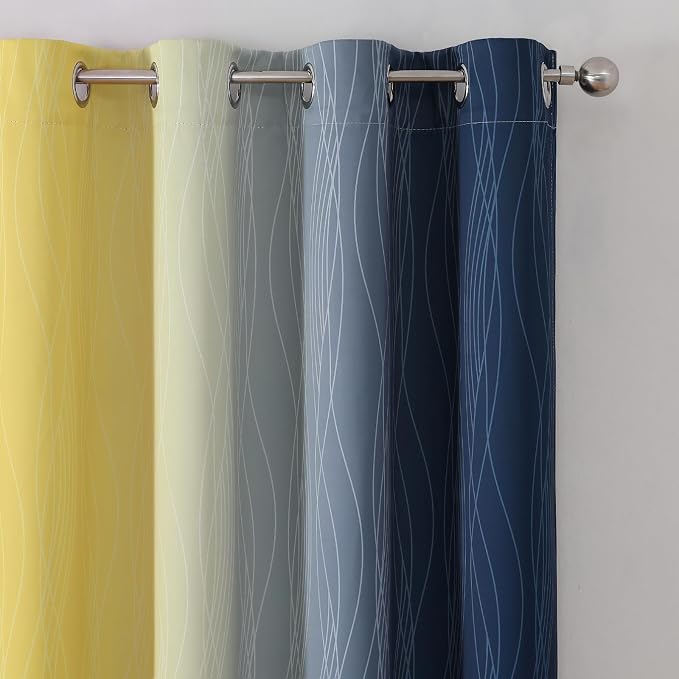 Navy Blue and Yellow Blackout Curtains 54 Inch Length, Full Light Blocking - Image 4