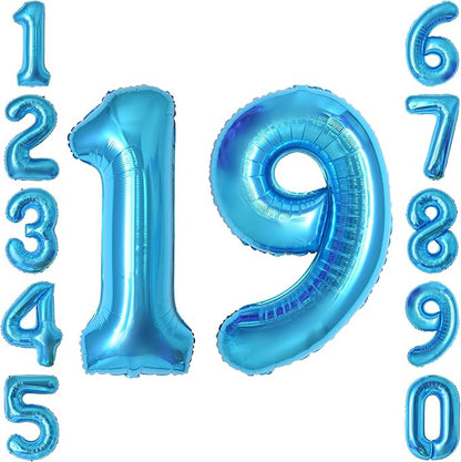Light Blue Number 19 Balloon 40Inch, Foil Numeral by Unknown