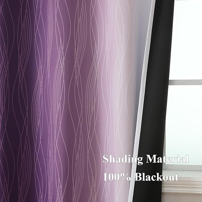 Purple and Greyish White Blackout Curtains & Drapes - Image 5