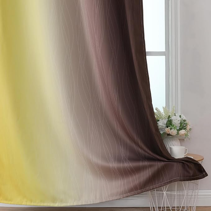 Brown and Yellow Blackout Curtains 45 Inch Length, Full Light Blocking Gradient - Image 6
