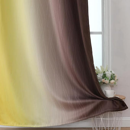 Yellow and Brown Blackout Curtains, Full Light Blocking Gradient Grommet Drapes - Image 6