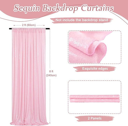 Pink Sequin Backdrop Curtains-2 Panels 2FTx8FT Pink Backdrop - Image 3