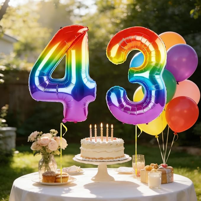 40 Inch Number 43 Balloons for 43rd Birthday Party Decorations, 0-100 Rainbow - Image 3