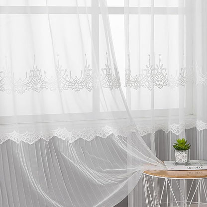 White Sheer Voile Curtains White Embossed European 54Wx96L Inch | Light - Image 5