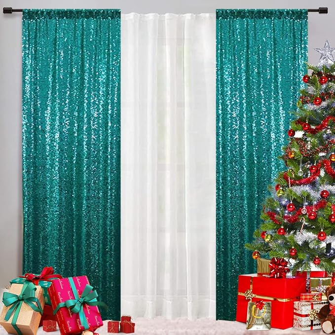 Eternal Beauty Teal 3mm Sequin Backdrop 2x8 Ft 2 Pack Wedding | Dense Sparkle - Image 3