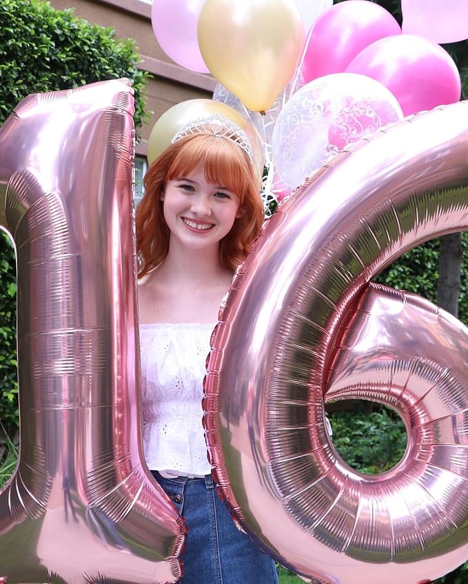 40 Inch Rose Gold 16 Number Balloons Giant Jumbo Huge 16 61 Foil Mylar Helium - Image 3