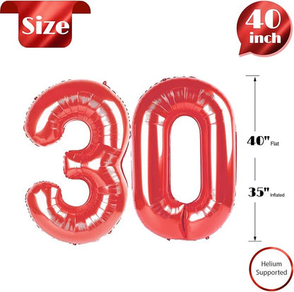 Red 30 Balloon - Number Balloon 40 Inch, 30th Red Birthday Decorations | Large - Image 5