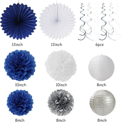 Navy-Blue White Silver Graduation Party-Decorations Garland - Image 3