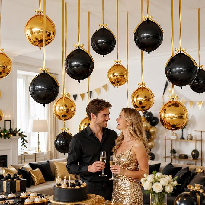 Black Gold Round Foil Balloons - Image 5