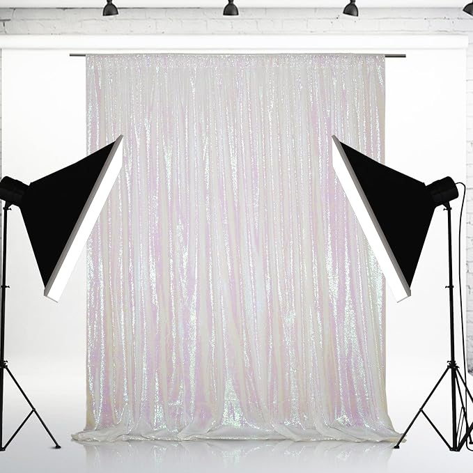 Eternal Beauty White Iridescent 3mm Sequin Backdrop 6x6 Ft - Image 2