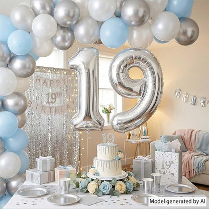 Silver Number 19 Balloon 40 Inch, Sleek Foil - Image 7