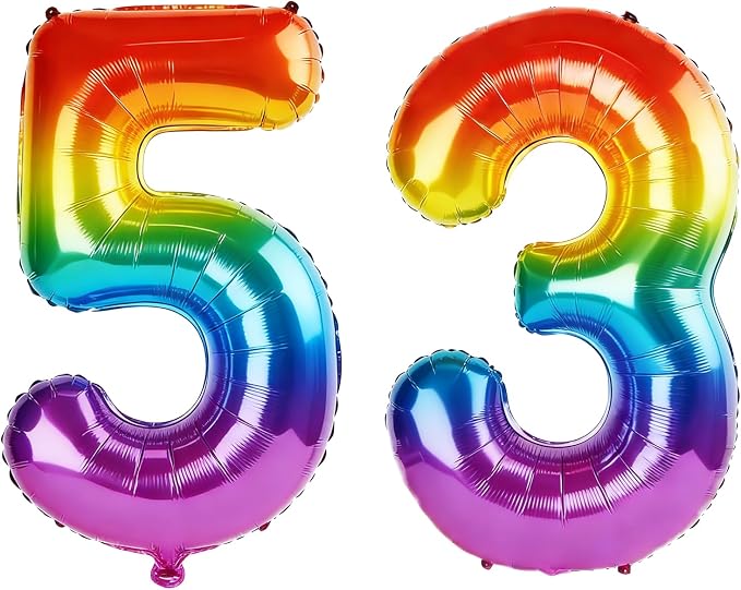 40 Inch Number 53 Balloons for 53rd Birthday Party Decorations, 0-100 Rainbow by FOBELEC