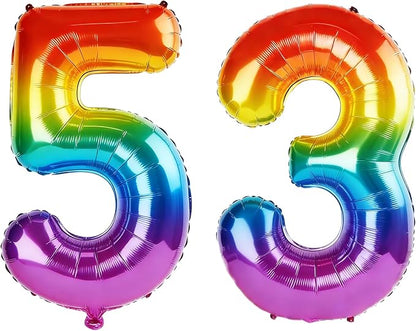 40 Inch Number 53 Balloons for 53rd Birthday Party Decorations, 0-100 Rainbow by FOBELEC