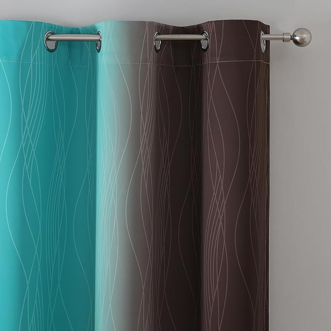 Brown and Teal Ombre Blackout Curtains 72 Inches Length - Image 4