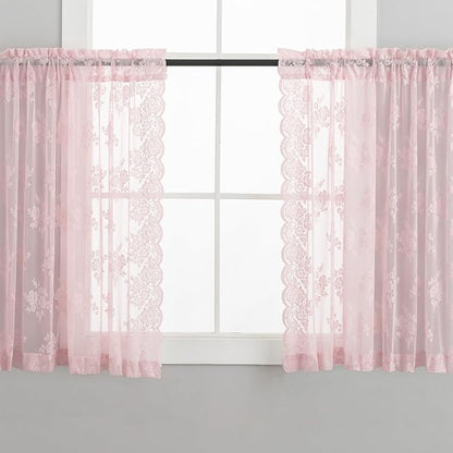 Kotile Pink Sheer Lace Curtains - Image 5