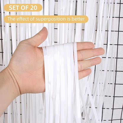 20 Pack White Foil Fringe Curtains 3.2ft x 8.2ft Fringe Backdrop Curtain - Image 2