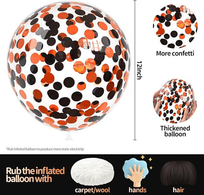 Orange Black Confetti Balloons 25 Pcs, 12 Inch Thickened Clear Latex Balloon - Image 2