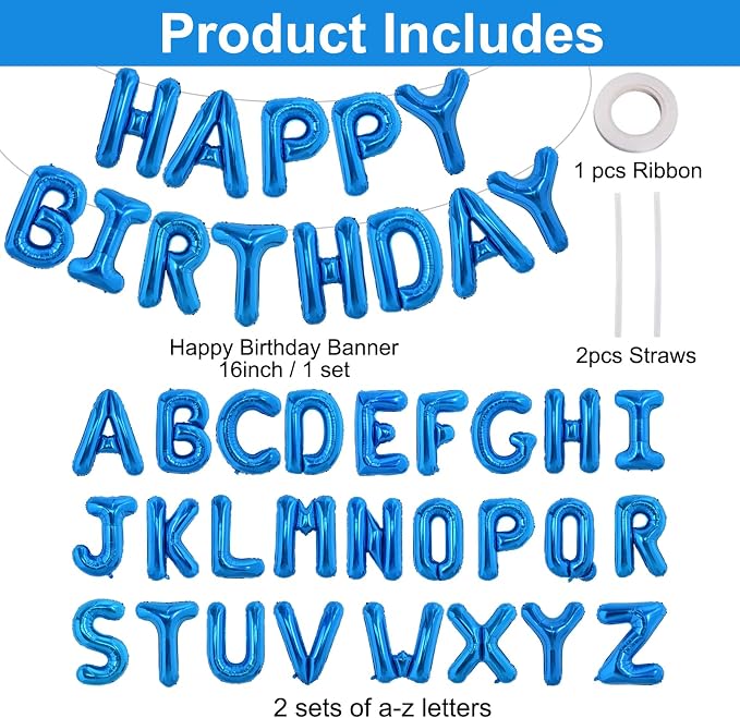 TONIFUL 65 Pcs 16 Inch Navy Blue Happy Birthday Balloons and 2 Sets A-Z Foil - Image 2