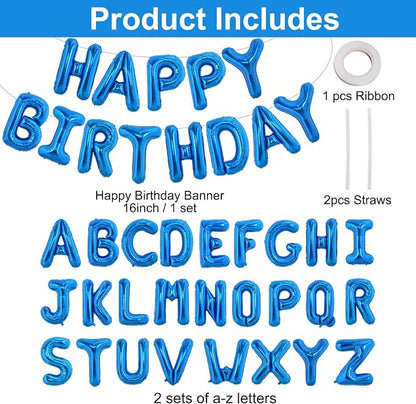 TONIFUL 65 Pcs 16 Inch Navy Blue Happy Birthday Balloons and 2 Sets A-Z Foil - Image 2