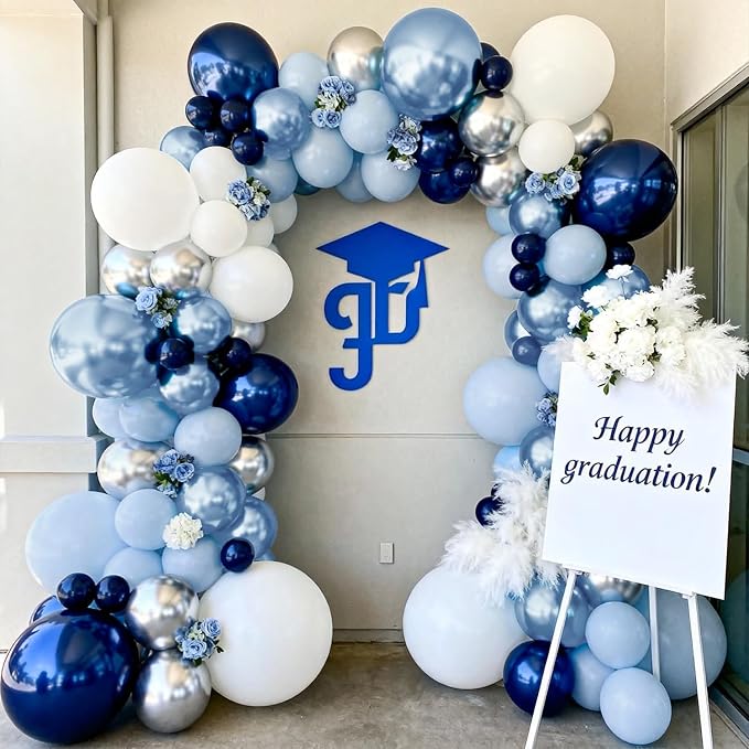 Blue White Silver Balloons Arch Kit, Party Dcoration | Navy/Light/Dark Pearl - Image 5
