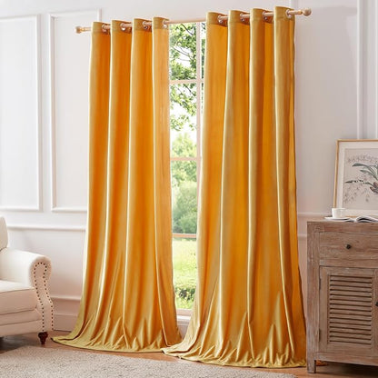 Velvet Mustard Yellow Blackout Curtains 120 inch Long - Image 5
