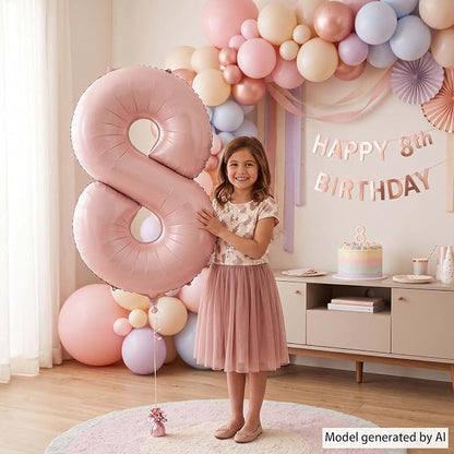 Baby Pink Number 8 Balloon 40 Inch, Blush Foil Event Theme Party Supplies | - Image 2
