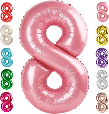 8 Balloon Numbers Birthday Decorations, 40In Pearl Pink Balloons by Mluchee