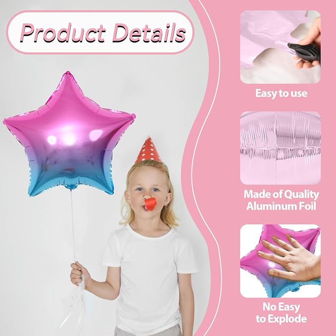 Biapian Gradient Star Foil Balloons, 18 Inch Multicolor Stars Balloon Aluminum - Image 3