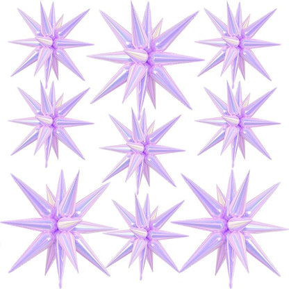 9Pcs Iridescent Purple Star Balloons, Large Explosion Foil Balloons, by Dagelar