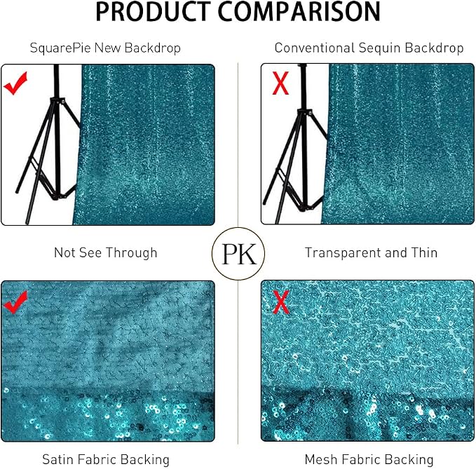 SquarePie 7x7ft Teal Sequin Backdrop, High Density Non-Transparent Glitter - Image 6