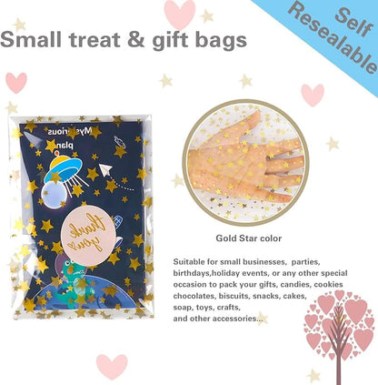 COQOFA 100 Pcs Star Printed Sealable Gift Wrap Cello Cellophane Bags Self - Image 3