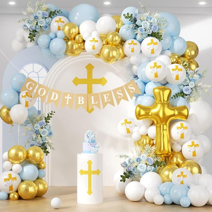 First Communion Blue Balloons Arch Kit 160Pcs, Baptism God Bless Balloon by Unknown