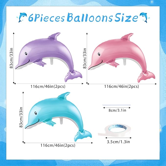 6 Pcs Dolphin Balloon 46 Inches Inflatable Dolphin Party Decorations Ocean - Image 2