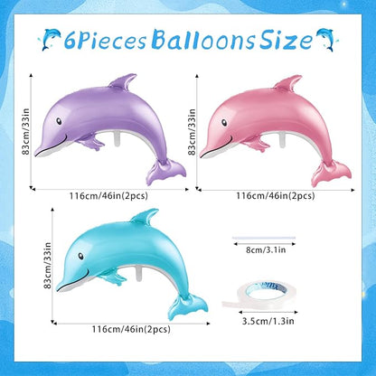 6 Pcs Dolphin Balloon 46 Inches Inflatable Dolphin Party Decorations Ocean - Image 2