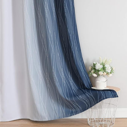 Navy Blue and Greyish White Blackout Curtains 84 Inches Long, Full Room - Image 6