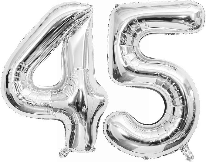 Silver 45 Number Balloons, 40 Inch Giant Number 45 Balloons Foil Mylar Helium by Lovoir