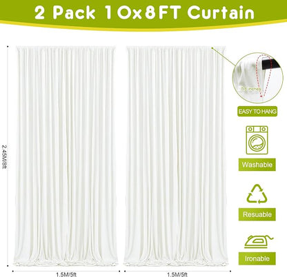 Ivory Backdrop Curtain for Parties Backdrop Drapes, 4 Panel 5x8FT - Image 2