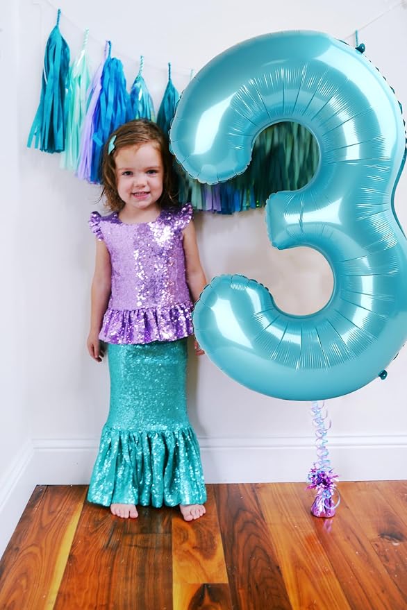 2 Balloon Numbers Birthday Decorations, 40In Pearl Blue Balloons - Image 3