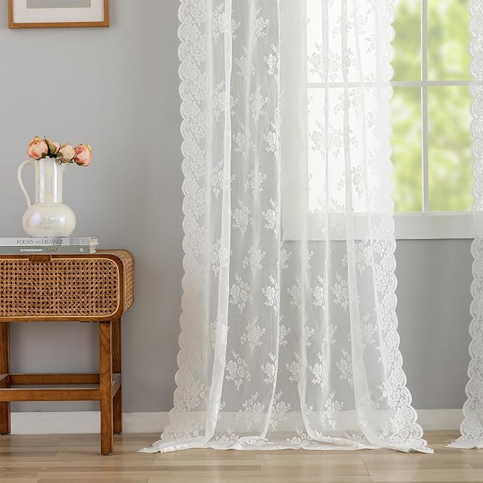Kotile Extra Long Ivory Lace Curains - Image 7