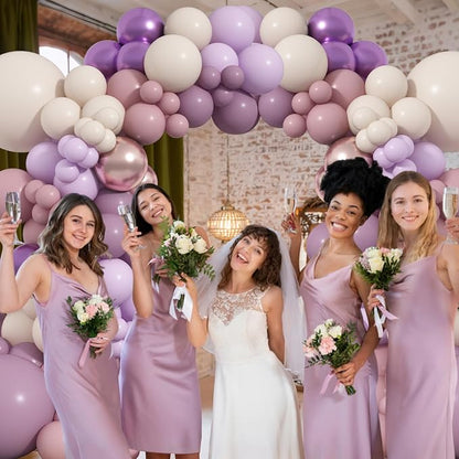 Dusty Purple Balloons Garland Arch Kit, Lilac Retro Pink Sand White Balloon - Image 6