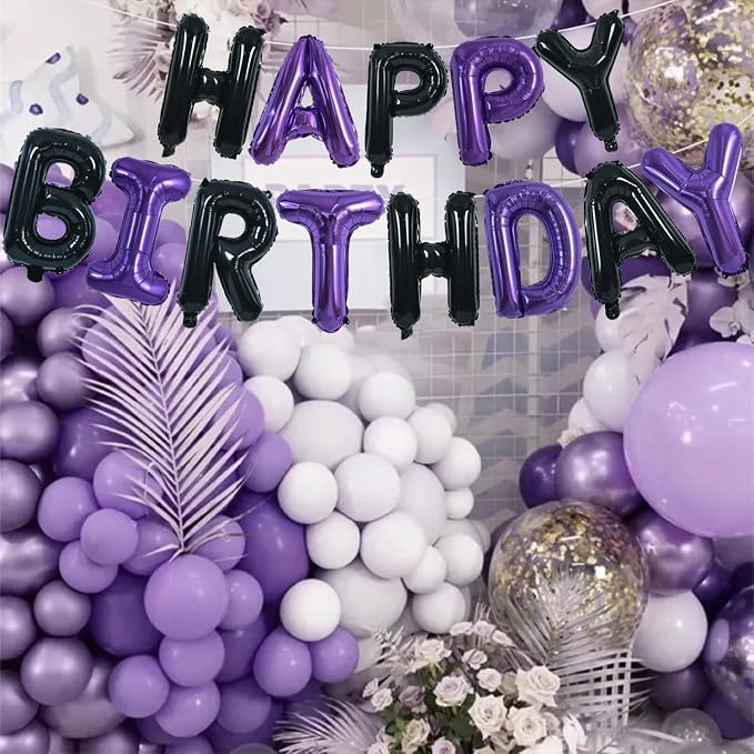 TONIFUL Black and Purple Happy Birthday Balloon Banner Decor - Image 6