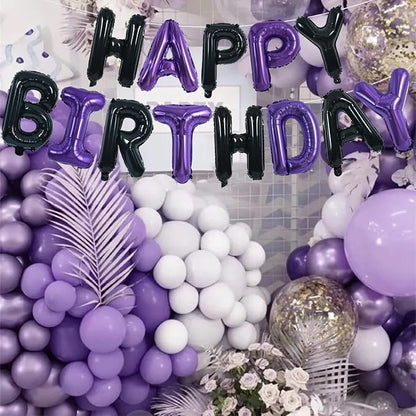 TONIFUL Black and Purple Happy Birthday Balloon Banner Decor - Image 6