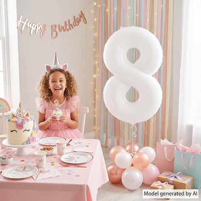 White Number 8 Balloon 40 Inch, Large White Foil Mylar 8th Birthday Decorations - Image 6