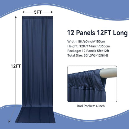 60ft×12ft Wrinkle Free Navy Blue Backdrop Curtain - Image 3
