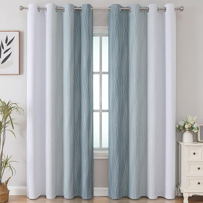 Stone Blue and Greyish White Blackout Curtains 96 Inches Long, Full Room - Image 2
