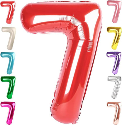 7 Balloon Numbers Birthday Decorations, 40In Red Balloons by Mluchee