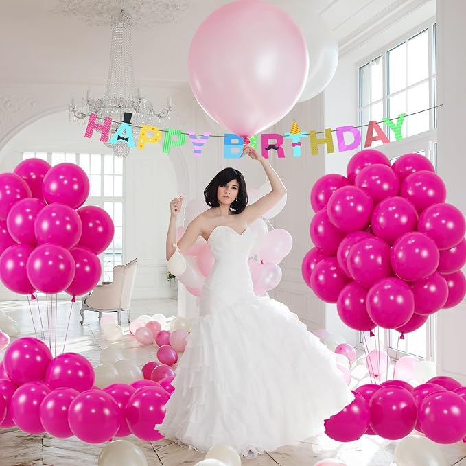 50pcs Hot Pink Balloons, Helium Quality 12inch Bright Pink Latex Balloons | - Image 5